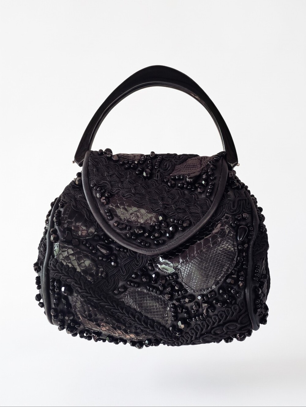 Vintage Grace Ann Agostino Black Embellished Beaded Top-Handle Bag